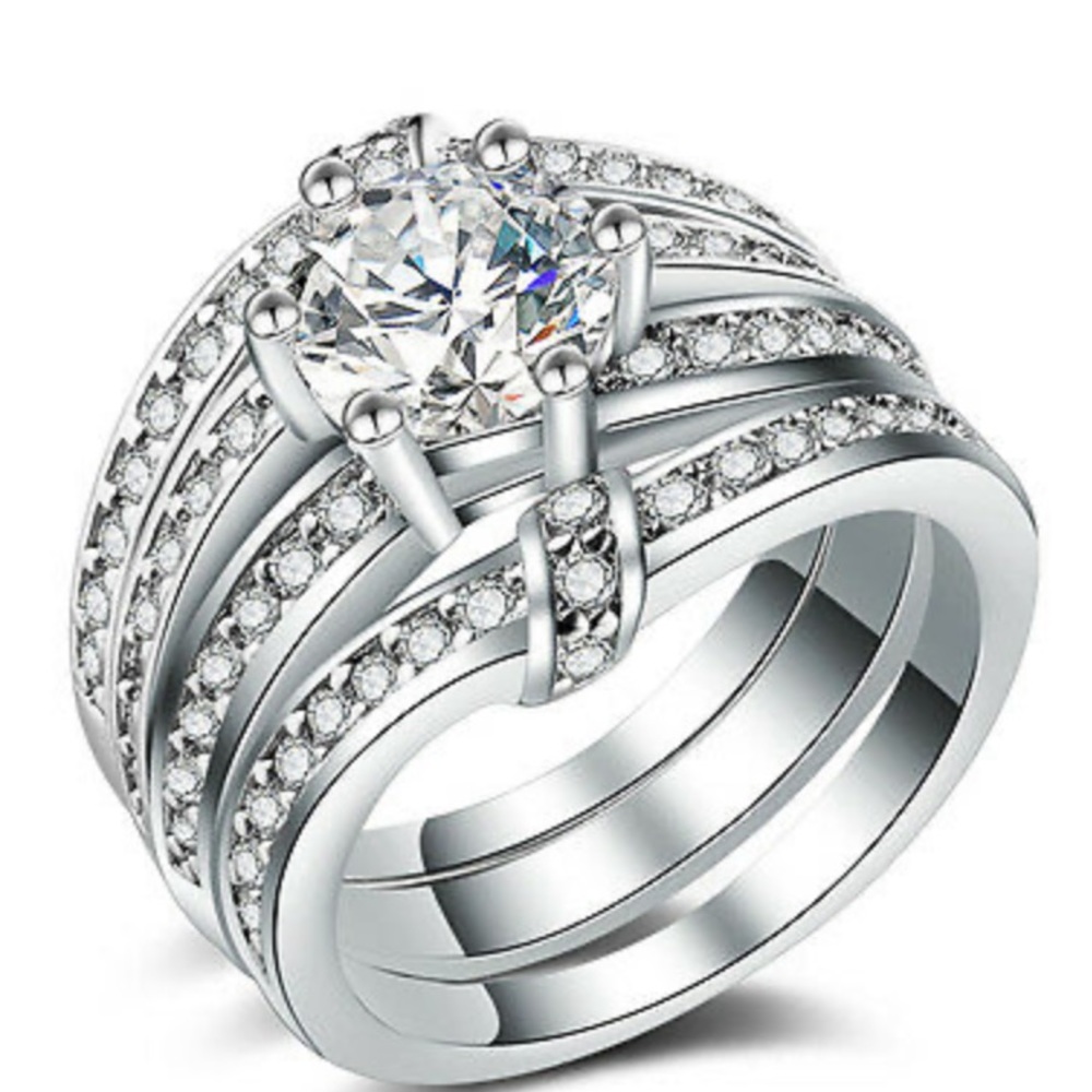 NEW 925 Sterling silver Engagement Diamond ringSet - Picture 6 of 7
